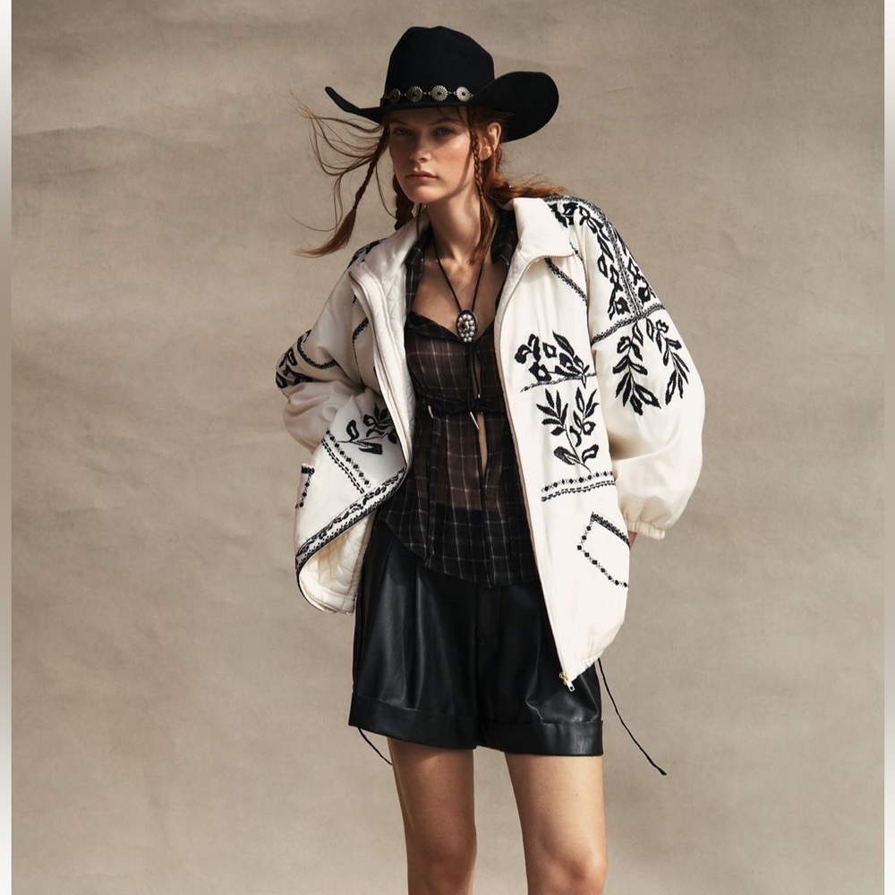 Anthropologie Embroidered White Jacket